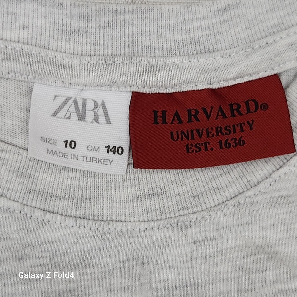 Zara Kids Harvard University Graphic T-Shirt‎ Heather Gray Size 10 140cm - Picture 2 of 5